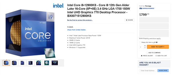 5000元拿下！Intel鸡血版酷睿i9-12900KS开卖：16核+5.5GHz