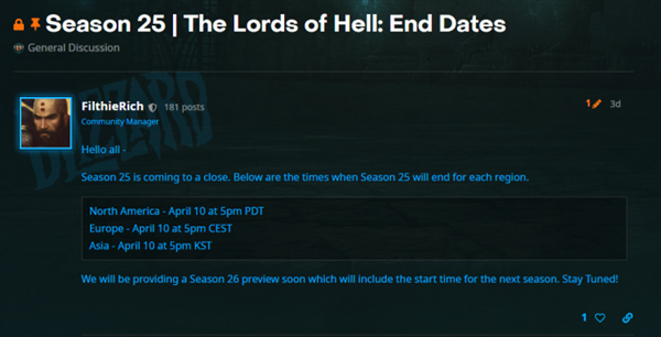 《暗黑破坏神3》第25赛季将于4月10日结束：新赛季难度增加