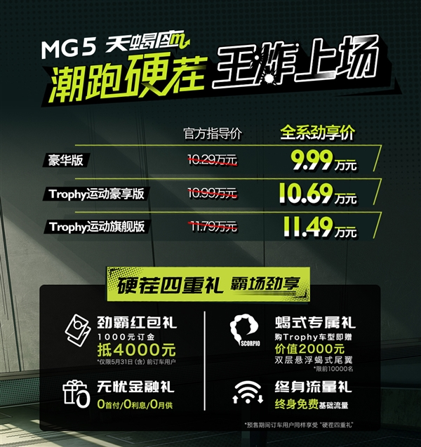零百加速比影豹快0.05秒 名爵MG5天蝎座上市：10.29万买小“AMG”！