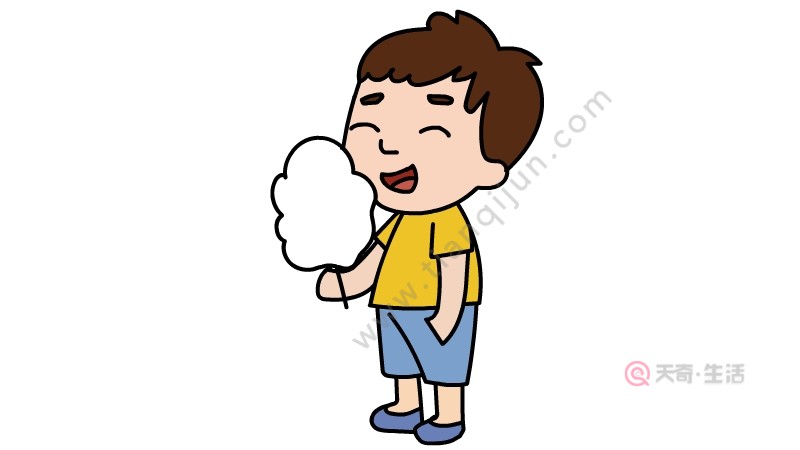吃棉花糖的小男孩简笔画怎么画